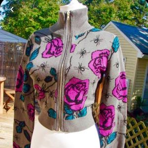 RARE! Betsey Johnson Spider Rose Cropped sweater